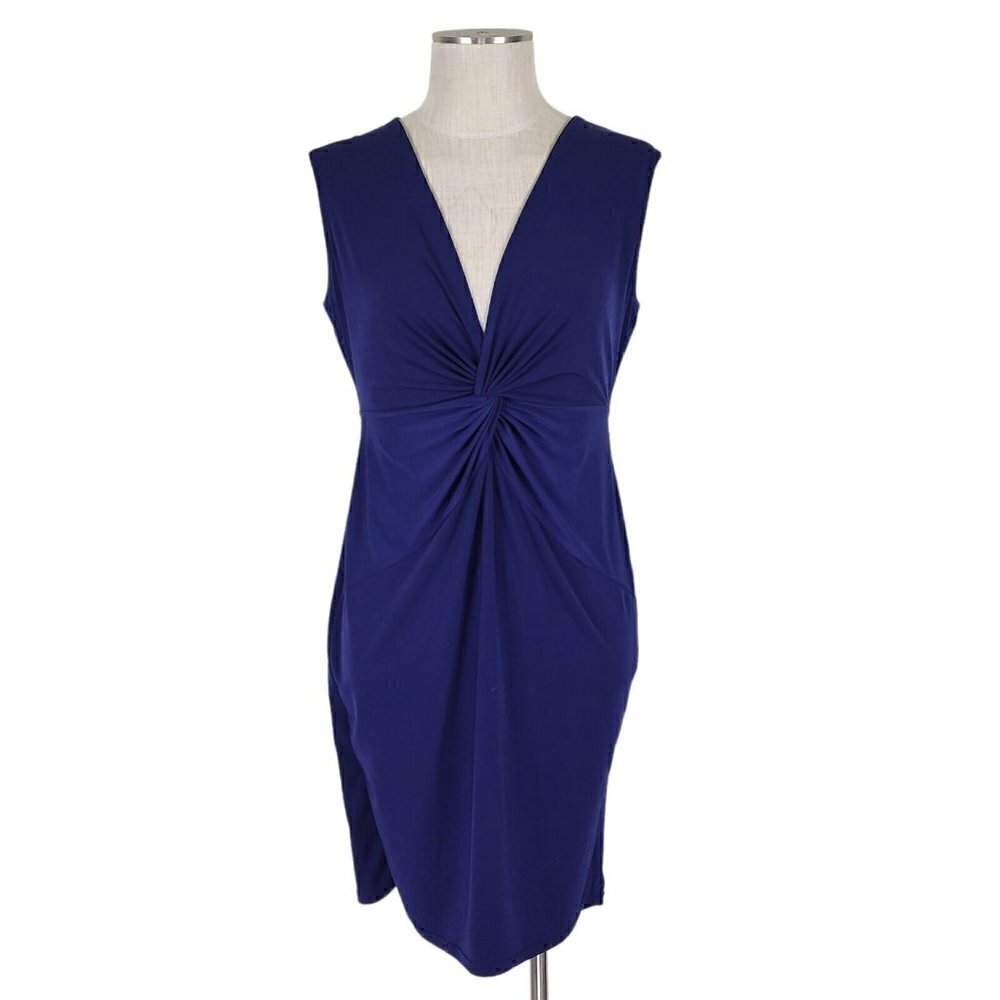 Catherine Malandrino Sheath Dress Knotted Ruching Deep V Neck Lined Size M